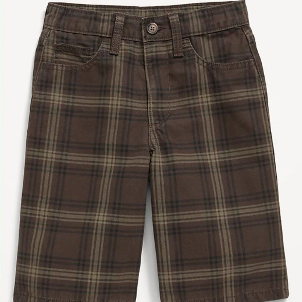 Old Navy Boys Below the Knee Baggy Canvas Shorts  Size 7 Slim Brown Plaid NWT